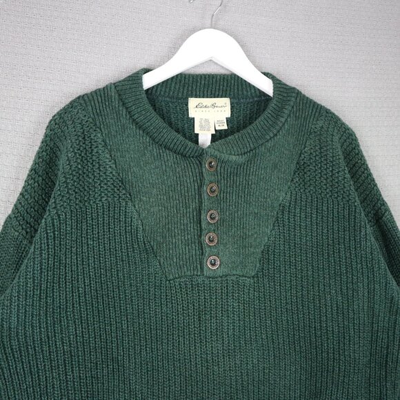 Eddie Bauer 1990s Vintage Thick Knit Henley Sweater Mens Medium - Picture 4 of 7